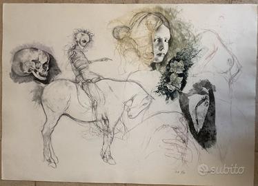Litografia Renzo Vespignani “scheletro a cavallo”
