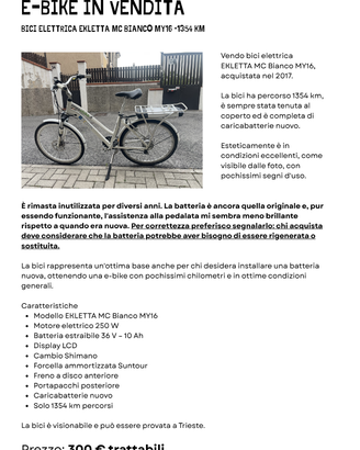 bici elettrica EKLETTA MC Bianco MY16, acqui