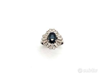 Anello oro bianco diamanti e zaffiro