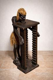 Scultura etnica porta CD/DVD in legno massello