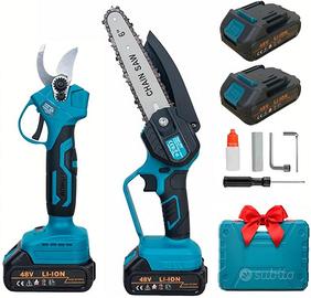 Kit Potatura a Batteria Con Forbici e Motosega
