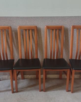 Set di 4 sedie in legno noce e pelle nera – ottime