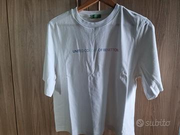 T-shirt Bianca Benetton con Logo SFUMATO - TG L