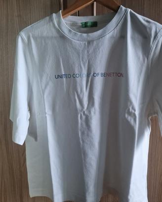 T-shirt Bianca Benetton con Logo SFUMATO - TG L