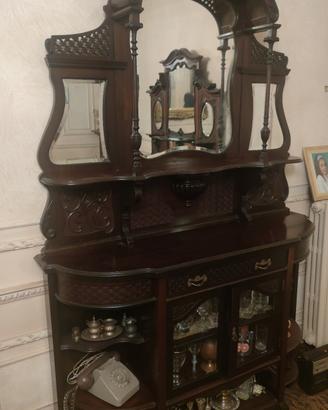 Credenza-Vetrina Antica con Specchi 