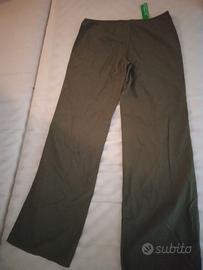 Pantaloni Cotone Donna Verde Benetton