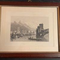 Incisione di Pavia, veduta del ticino e ponte