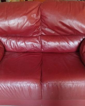 Divano 2 Posti in Pelle Rosso Mattone / Borgogna –