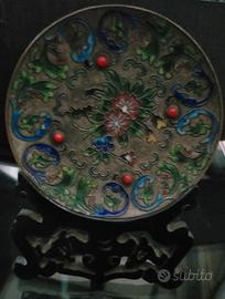 piatto asiatico in smalto cloisonné 