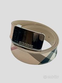 Burberry cintura pelle tela fibbia argento belt