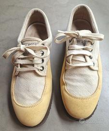 Scarpe Hogan donna 36,5 tela e pelle bianco senape