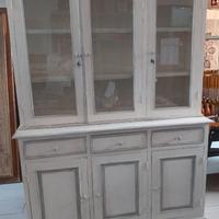 Credenza buffet doppia con alzata a vetri shabby