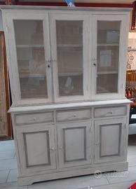 Credenza buffet doppia con alzata a vetri shabby