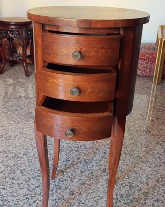 Mobiletto Tavolino Intarsiato Ovale con Cassetti
