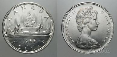 CANADA 1 DOLLARO 1966 CANOA IN ARGENTO 800