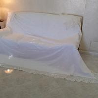 Antico copriletto anni 30 cotone broccato bianco 