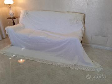 Antico copriletto anni 30 cotone broccato bianco 