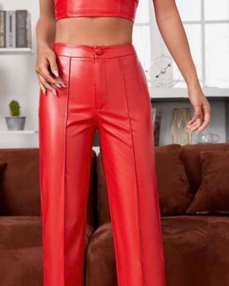Completo 2 Pezzi in Ecopelle Rosso Top e pantalone