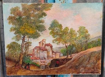 Quadro con paesaggio dipinto a mano a olio 40x30.