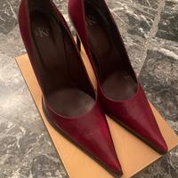 Décolleté pelle rosso bordeaux in pelle spazzolata