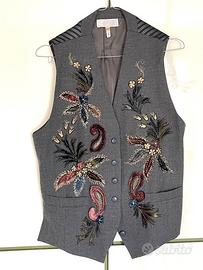 Gilet donna grigio con ricami fantasia