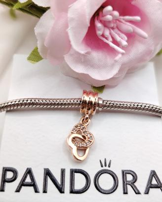 Charm originale pandora cuori intrecciati oro rosa