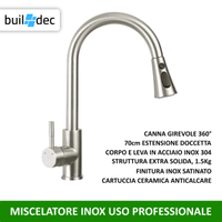 Miscelatore cucina Buildec doccetta 3 getti inox