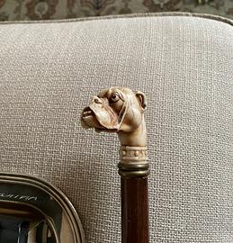 Antico bastone da passeggio con testa di cane