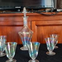 Bottiglia e 6 bicchieri prima metà del '900