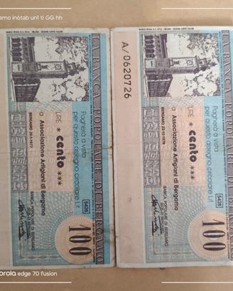 2 miniassegni del 1976/77 da 100 lire