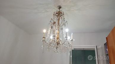Lampadario a gocce con 2 applique c/fusto in legno