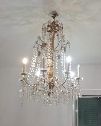Lampadario a gocce con 2 applique c/fusto in legno