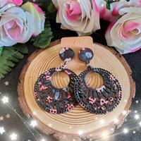 Orecchini a cerchio in legno con stampa Etnica 