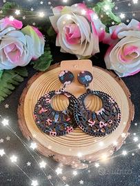 Orecchini a cerchio in legno con stampa Etnica 