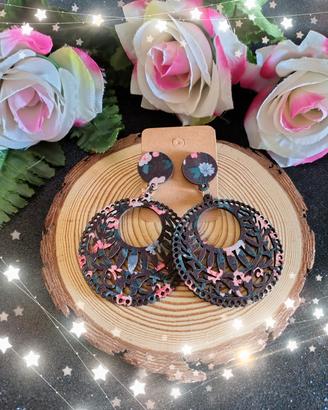 Orecchini a cerchio in legno con stampa Etnica 