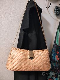 borsa pochette vimini vintage tracolla oro
