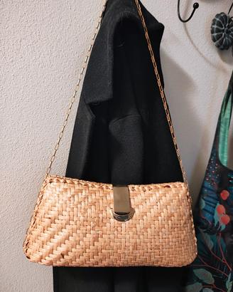 borsa pochette vimini vintage tracolla oro