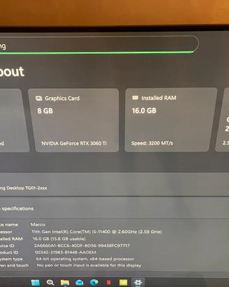 PC Fisso gaming RTX 360Ti