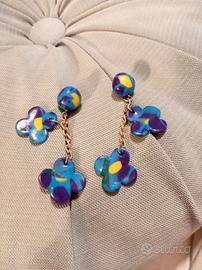 Orecchini fantasia blu/giallo pendenti