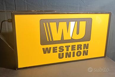 Insegna Luminosa Western Union Bifacciale Vintage 