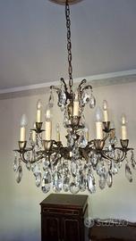 Lampadario vintage a bracci e pendenti di cristall