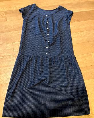 Abito Blu Navy a Pois Bianchi-Stile Vintage