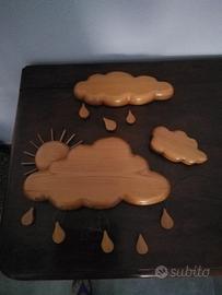 Set artigianale murale nuovola e sole con gocce 