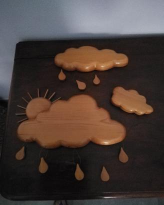 Set artigianale murale nuovola e sole con gocce 