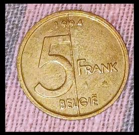 Moneta da 5 Franchi del 1994 Belgio - Alberto II