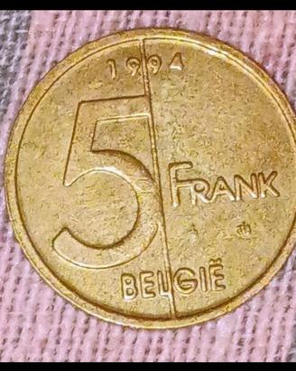 Moneta da 5 Franchi del 1994 Belgio - Alberto II