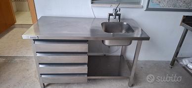 TAVOLO INOX CON CASSETTIERA E LAVABO