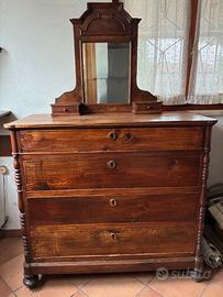 Comò Antico in Legno con Specchiera a "Cimasa"