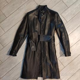cappotto vera pelle nero lungo "Matrix"