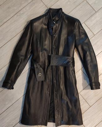 cappotto vera pelle nero lungo "Matrix"
